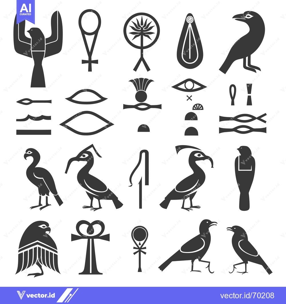 Premium Vector dari Set of Ancient Egyptian Hieroglyphs and Symbolic Birds