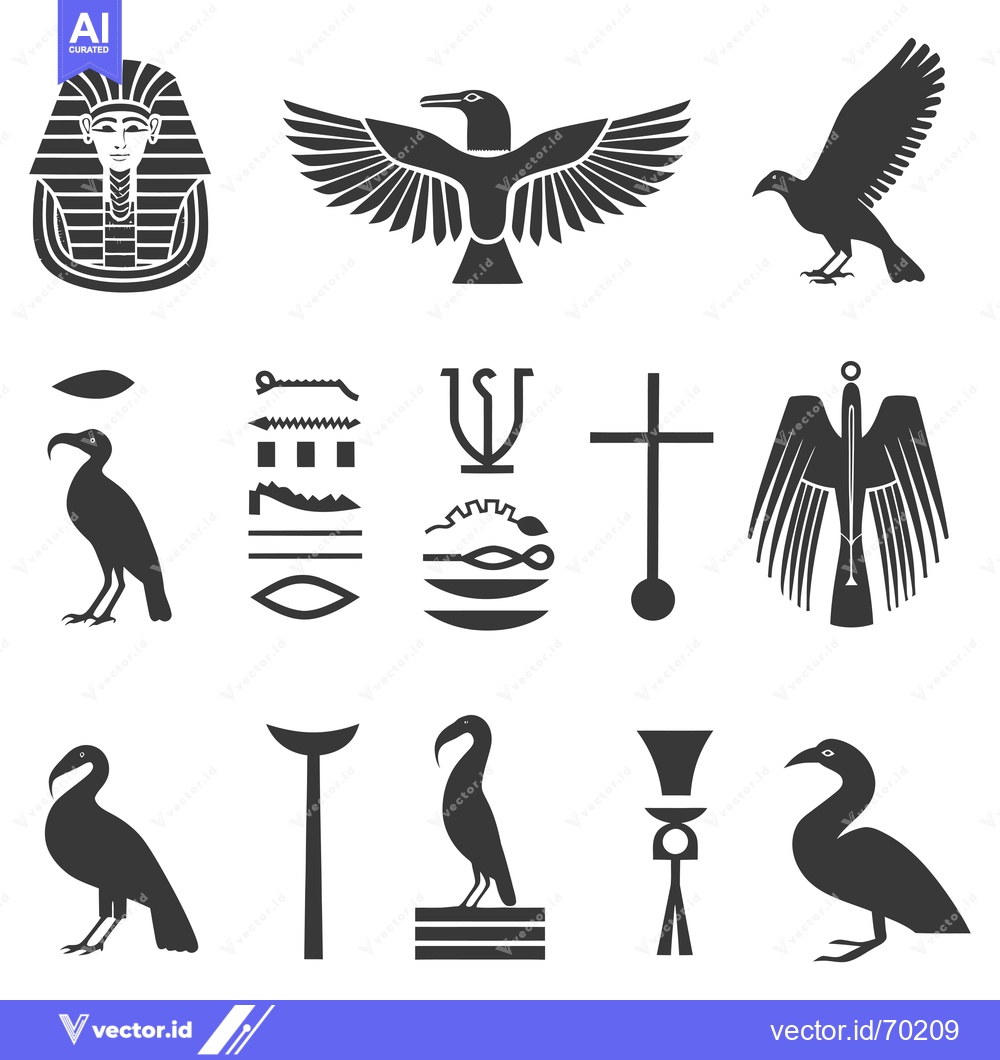 Premium Vector of Egyptian Hieroglyphs and Symbolic Birds