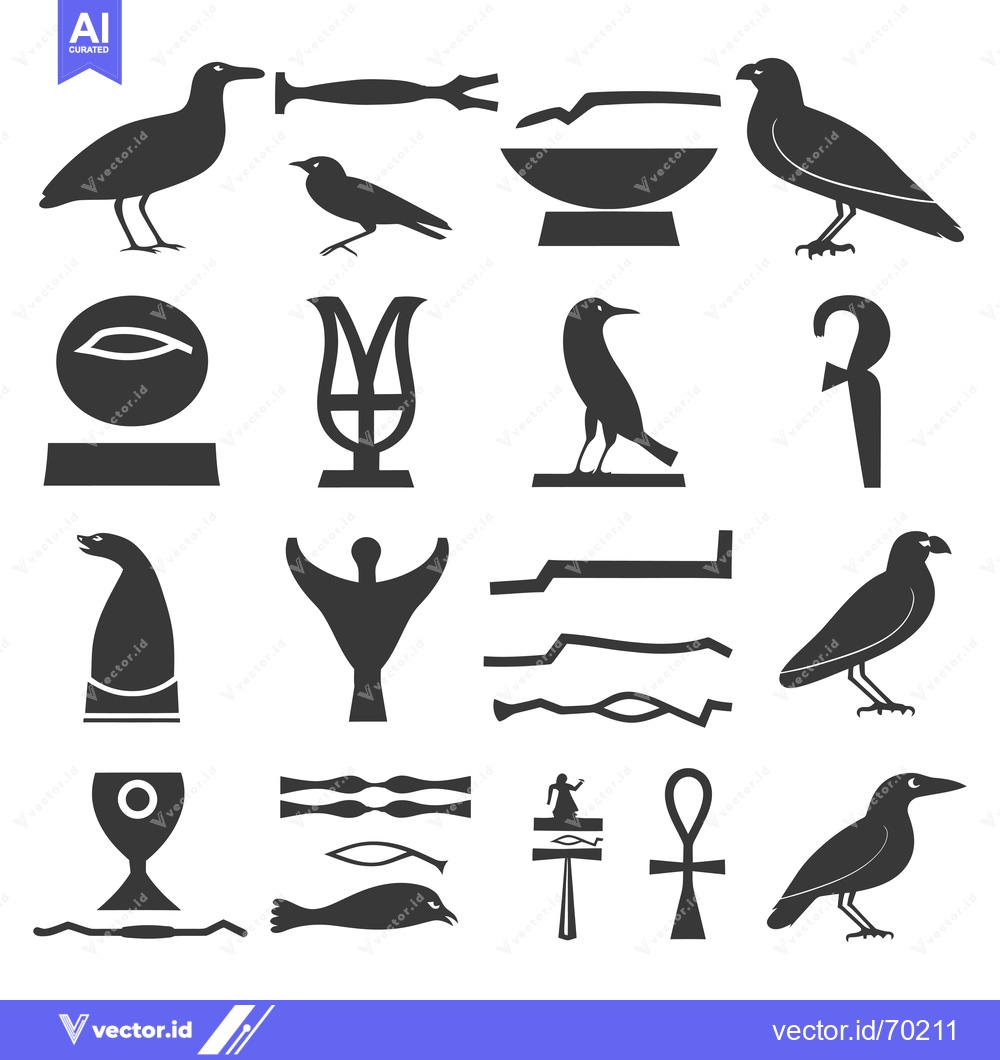 Premium Vector of Set of Egyptian Hieroglyphics and Symbols with Birds