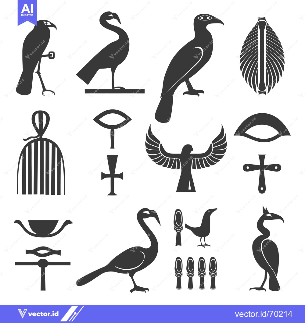 Premium Vector dari Egyptian Hieroglyphics and Bird Symbols in Black and White