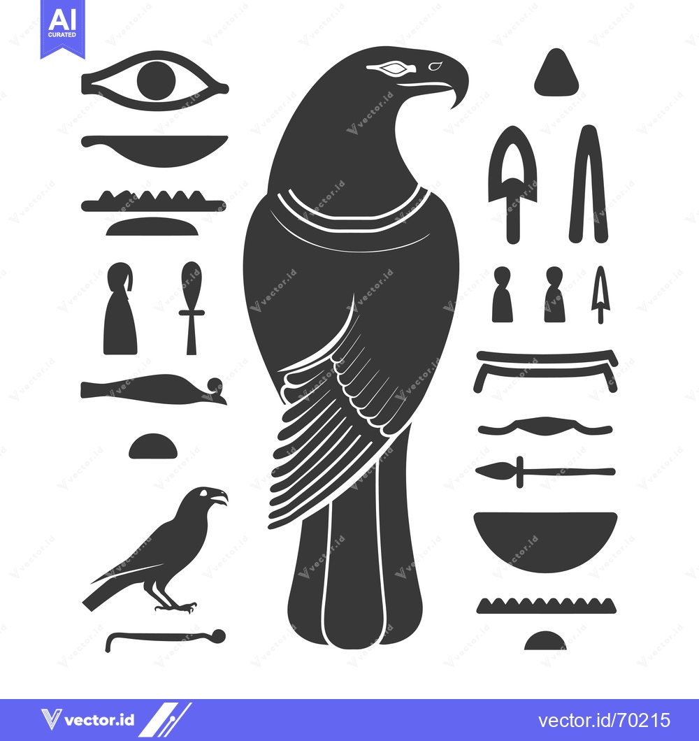 Premium Vector of Black and White Silhouette of a Bird with Various Egyptian Hieroglyphs