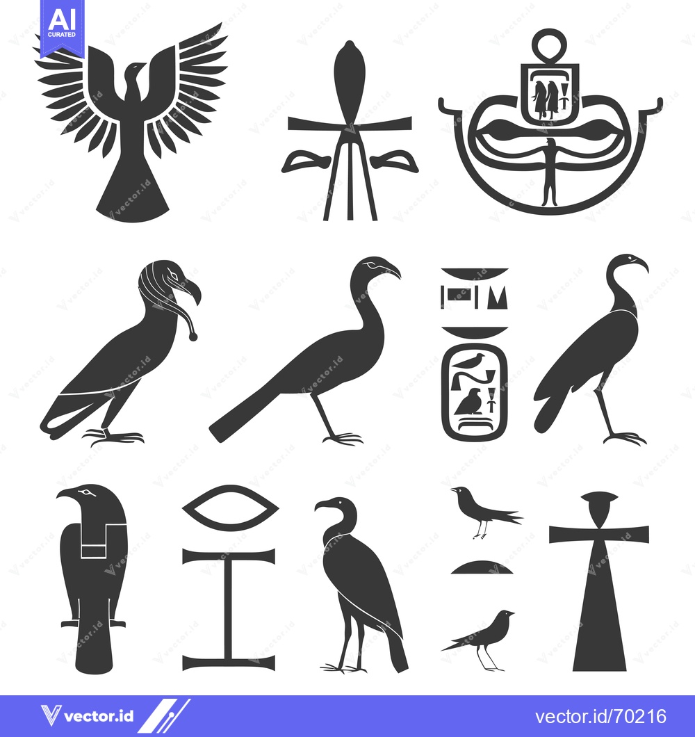 Premium Vector of Egyptian Hieroglyphs and Bird Silhouettes
