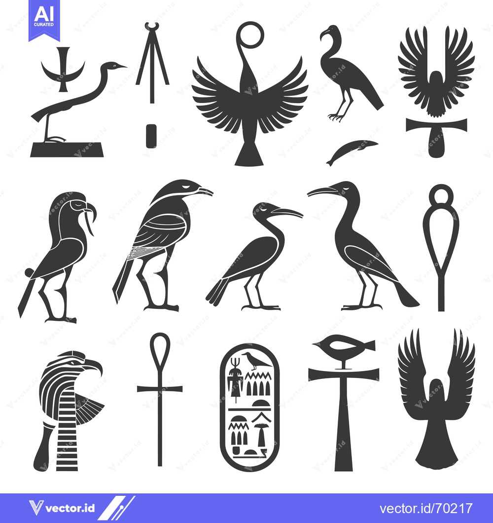 Premium Vector dari Collection of Egyptian Hieroglyphs and Symbols Depicting Birds and Ani