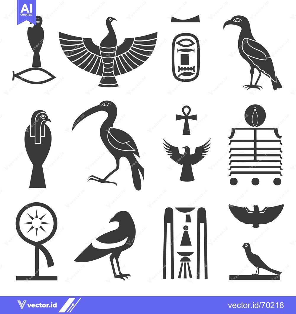 Premium Vector dari Egyptian Hieroglyphics with Birds and Symbols