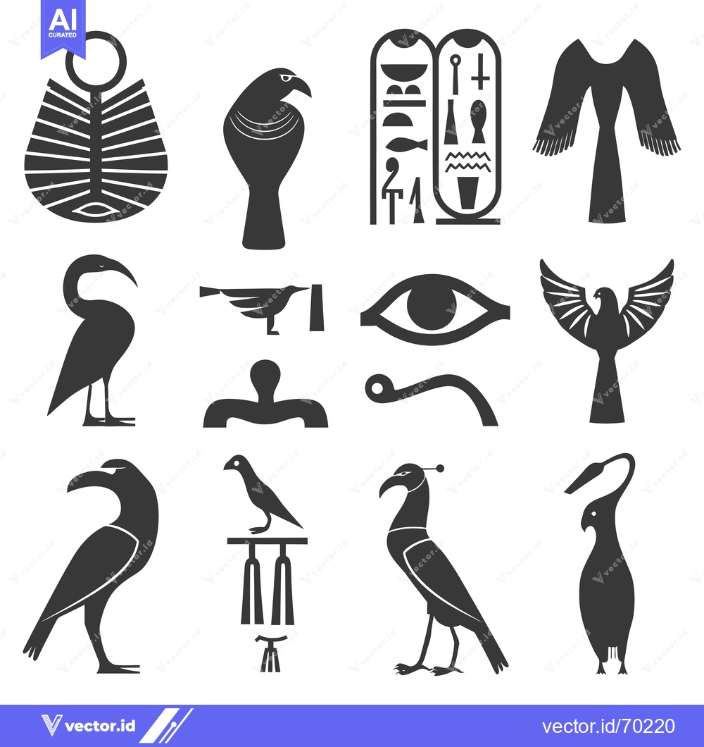Premium Vector of Egyptian Hieroglyphs with Birds and Symbols