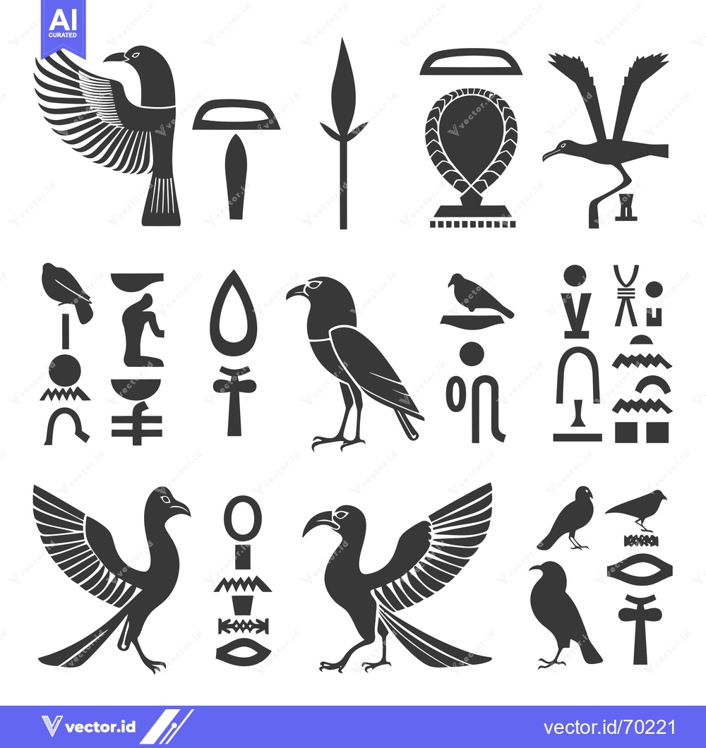 Premium Vector dari Egyptian Hieroglyphs with Birds and Symbols