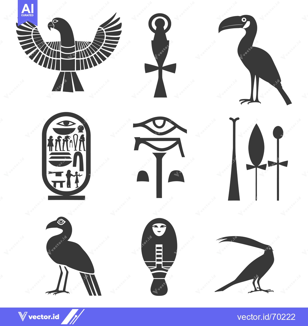Premium Vector dari Set of Ancient Egyptian Hieroglyphs and Symbols