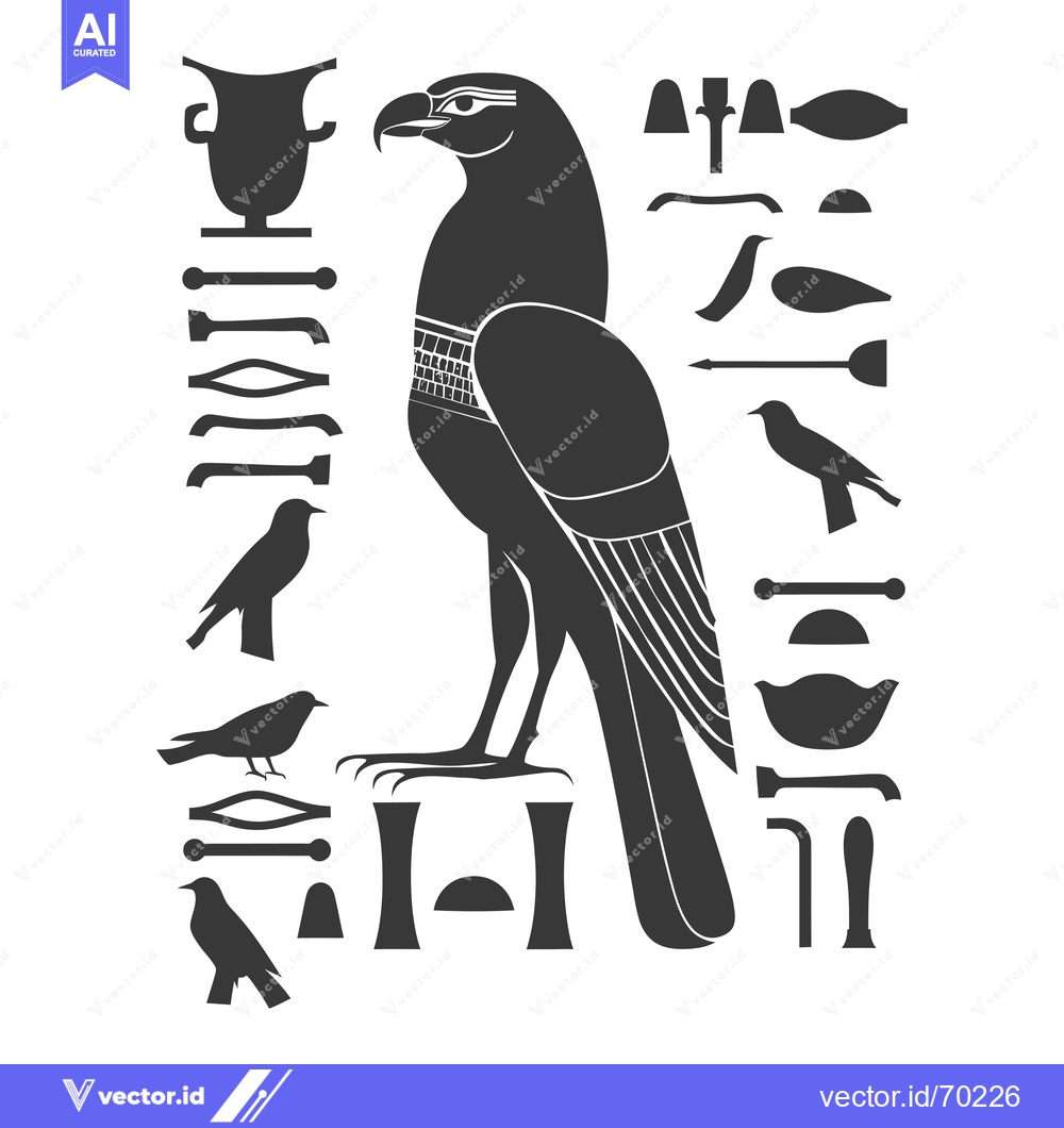 Premium Vector of Egyptian Hieroglyphs with a Silhouette of a Falcon