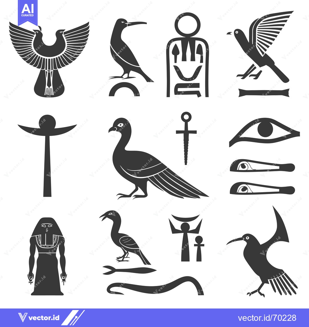 Premium Vector dari Collection of Ancient Egyptian Hieroglyphics and Symbols