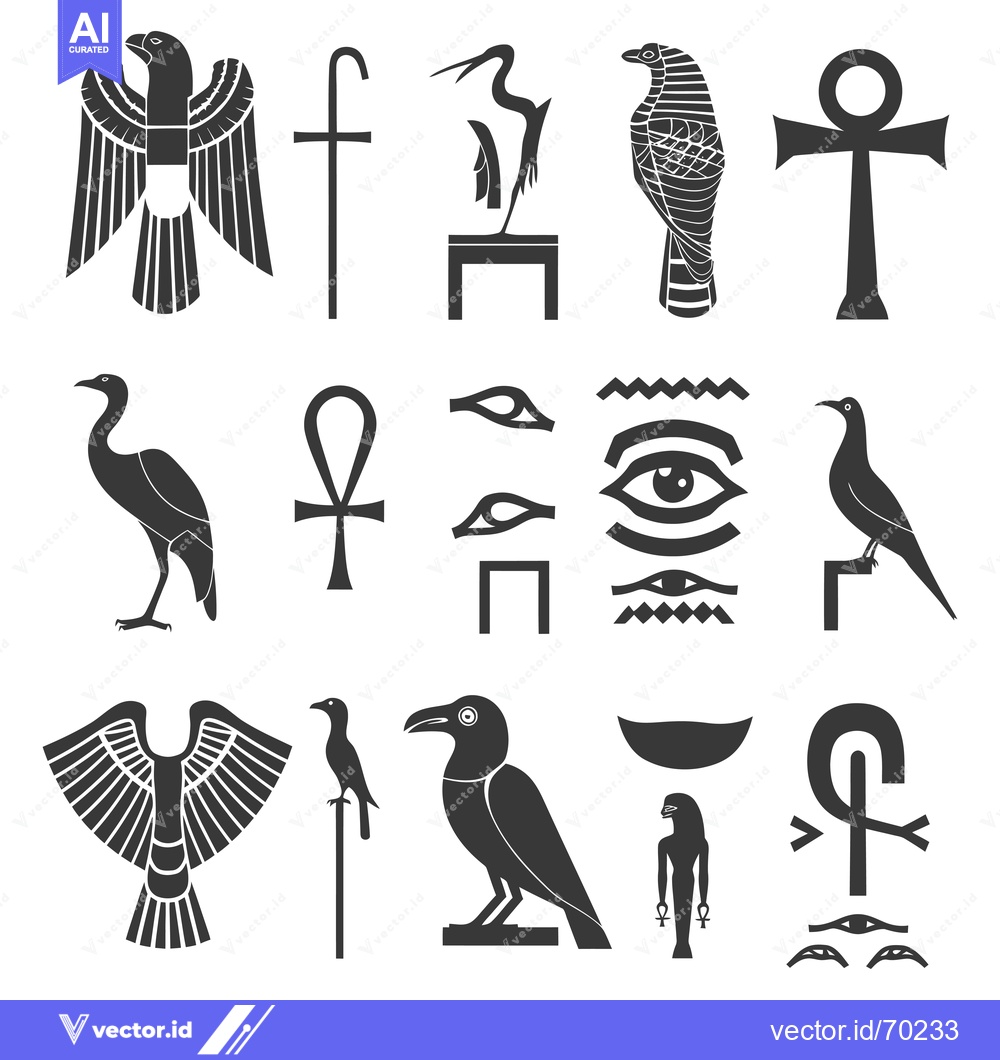 Premium Vector dari Set of Egyptian Hieroglyphs and Symbols Including Birds
