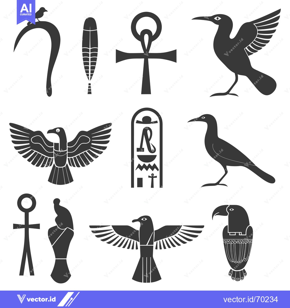 Premium Vector of A Collection of Egyptian Hieroglyphs and Symbols Including Birds and t