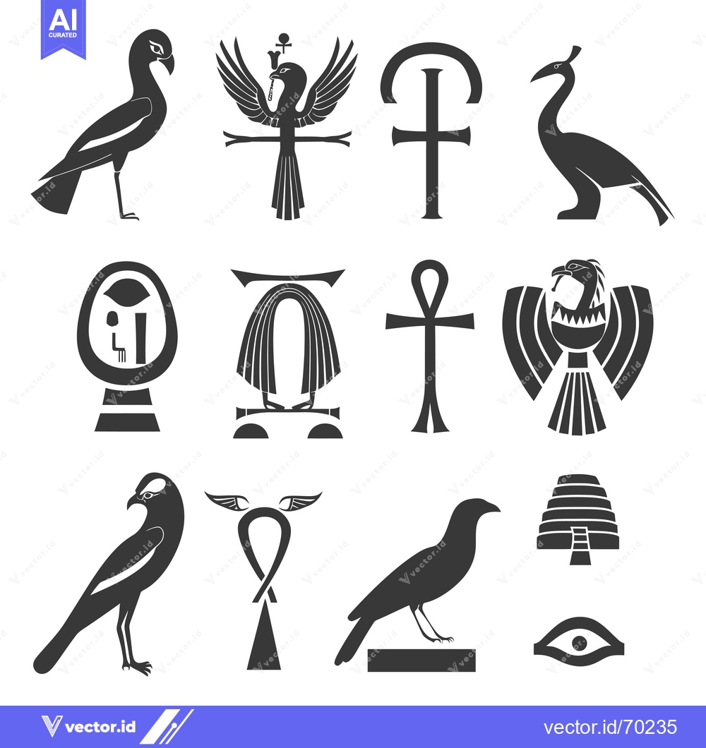 Premium Vector dari A Collection of Egyptian Hieroglyphs and Bird Silhouettes