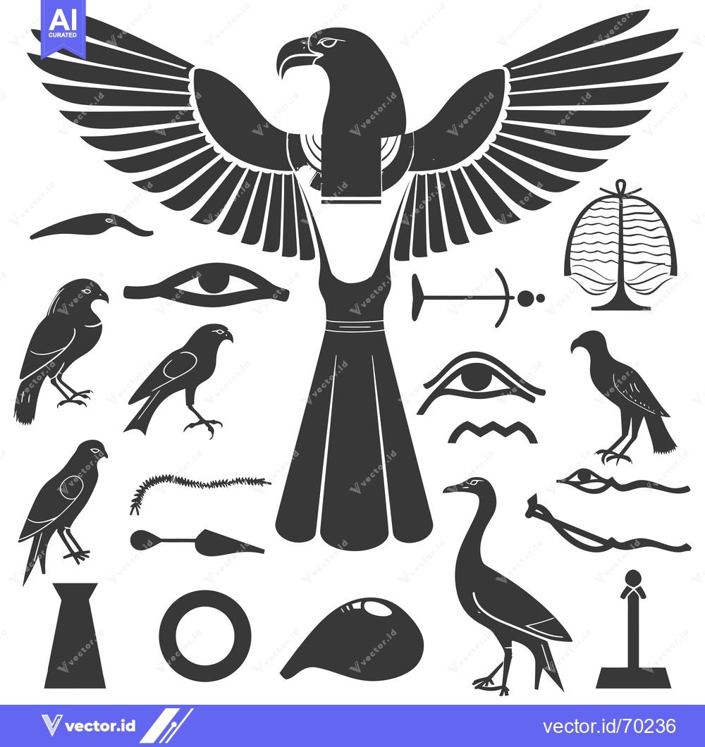 Premium Vector dari Egyptian Hieroglyphs with a Bird and Other Symbols