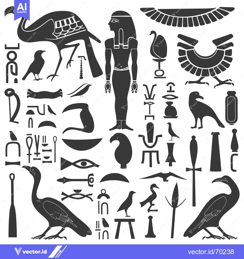 Premium Vector dari Collection of Ancient Egyptian Hieroglyphs and Symbols