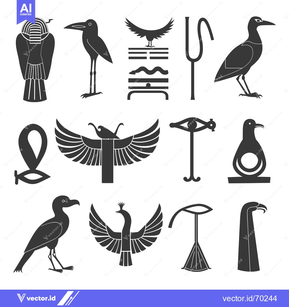 Premium Vector dari Egyptian Hieroglyphics and Bird Symbols in Black and White