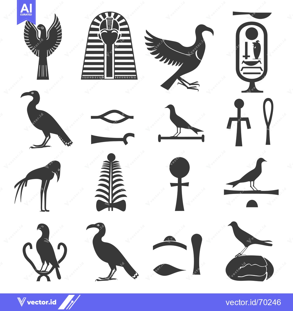 Premium Vector of Set of Egyptian Hieroglyphs and Symbols with Birds