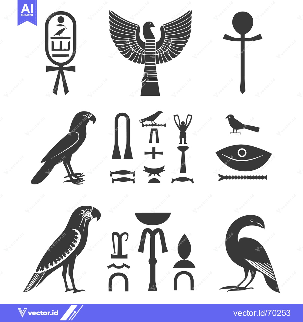 Premium Vector dari Egyptian Hieroglyphs and Symbols with Birds