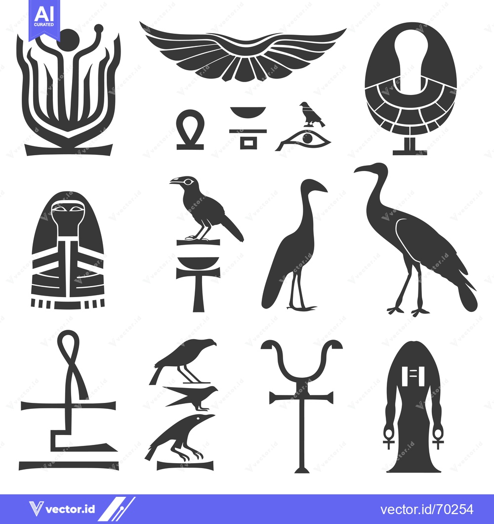 Premium Vector dari A Set of Ancient Egyptian Hieroglyphs and Symbols