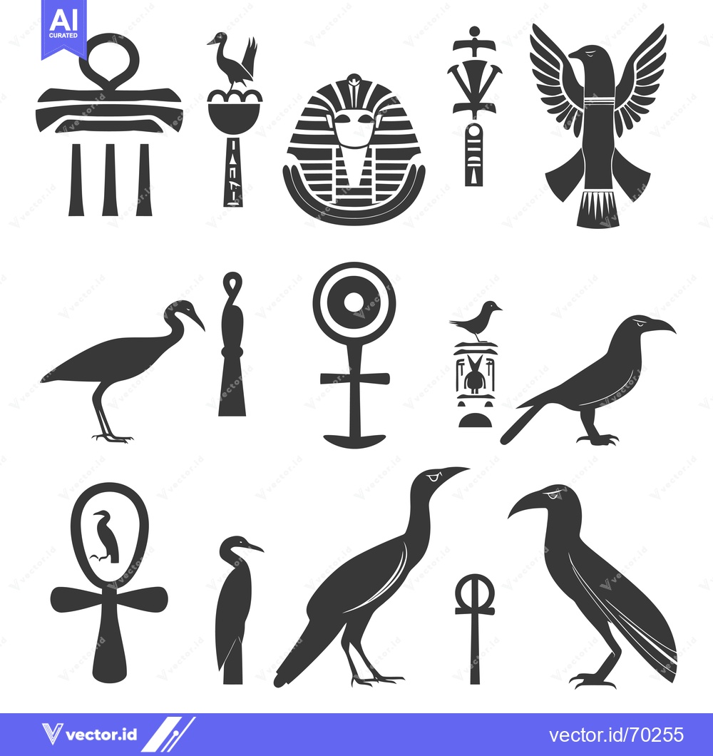 Premium Vector dari Egyptian Hieroglyphs and Bird Silhouettes
