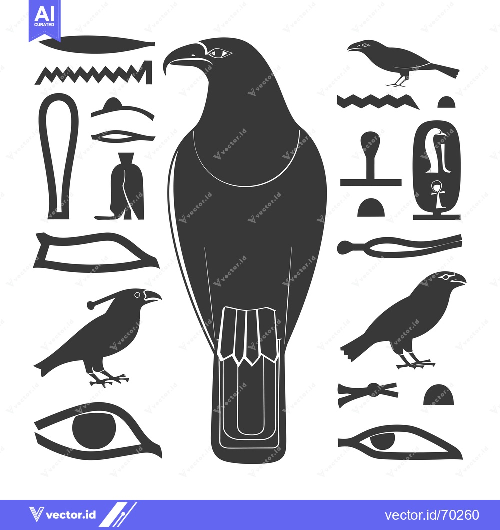 Premium Vector dari Egyptian Hieroglyphs and Symbols with a Bird Deity