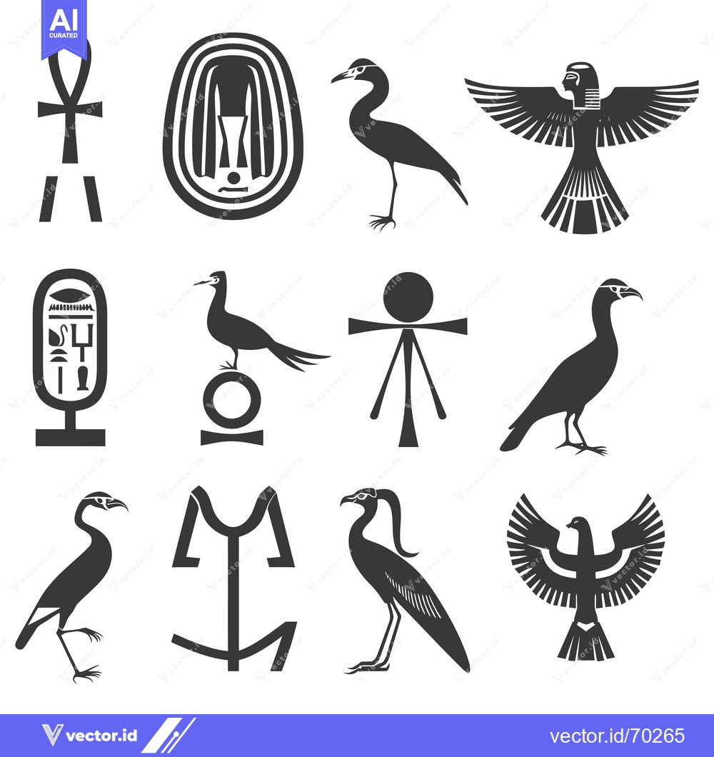 Premium Vector of Egyptian Hieroglyphs and Bird Symbols