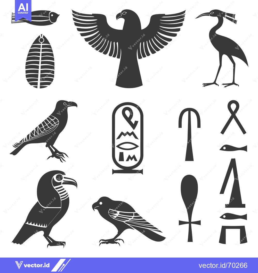 Premium Vector of Egyptian Hieroglyphs and Symbolic Animals Silhouettes