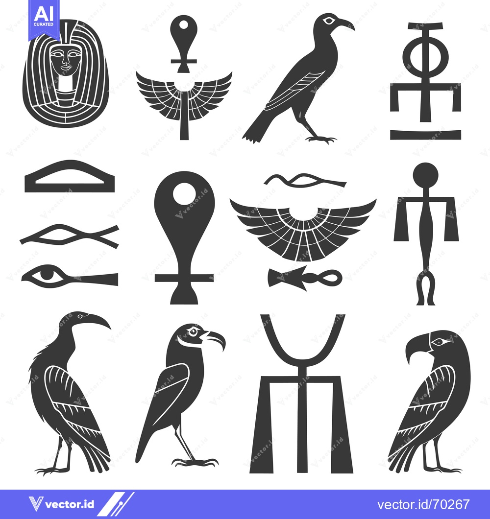Premium Vector dari Set of Ancient Egyptian Hieroglyphic Symbols and Images