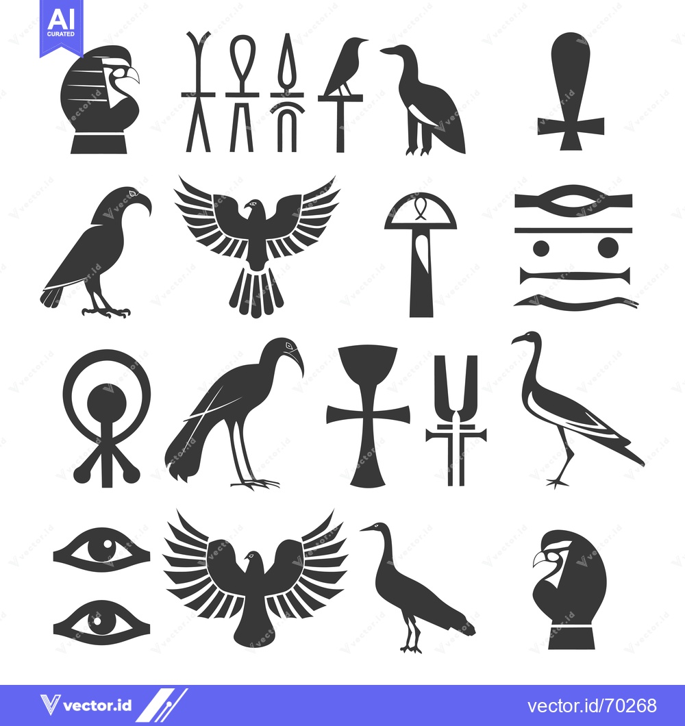 Premium Vector dari Collection of Black and White Egyptian Hieroglyphics and Symbols