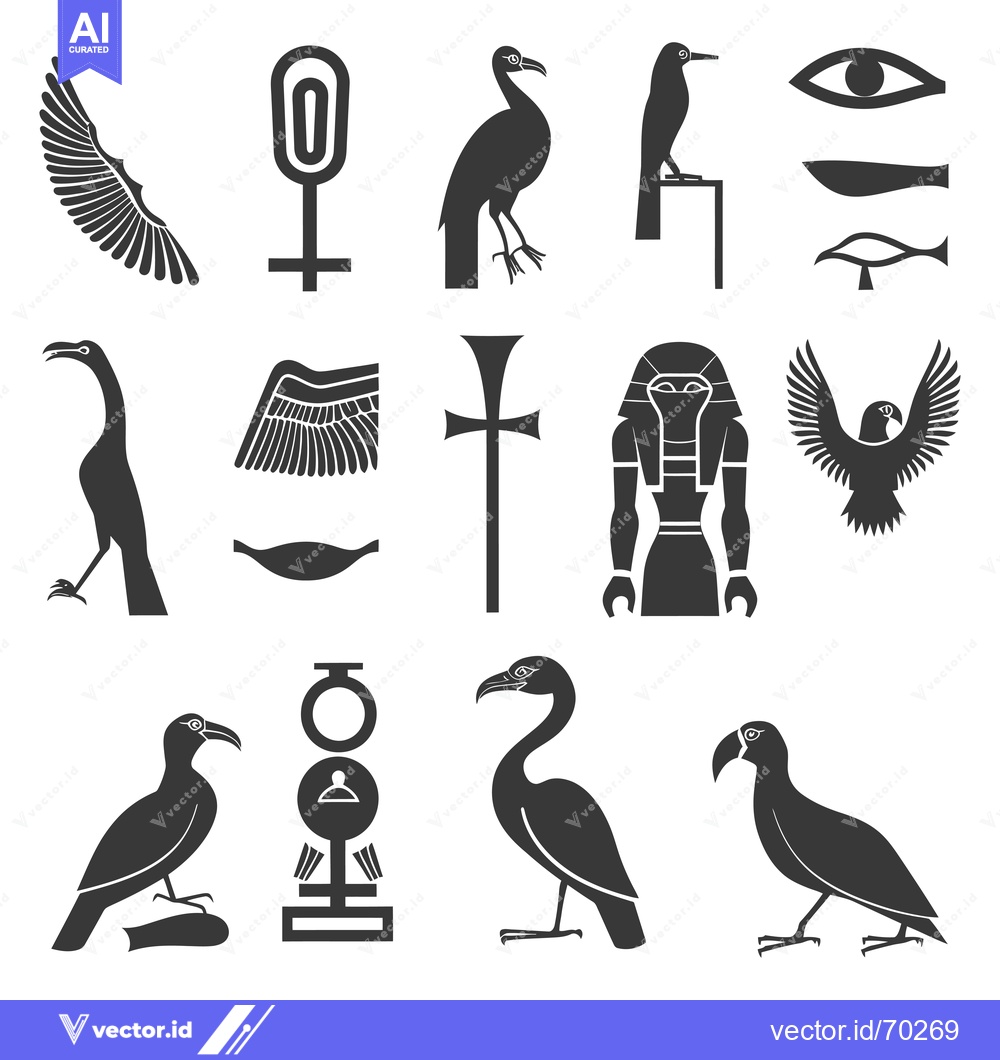 Premium Vector of Egyptian Hieroglyphs and Symbolic Birds