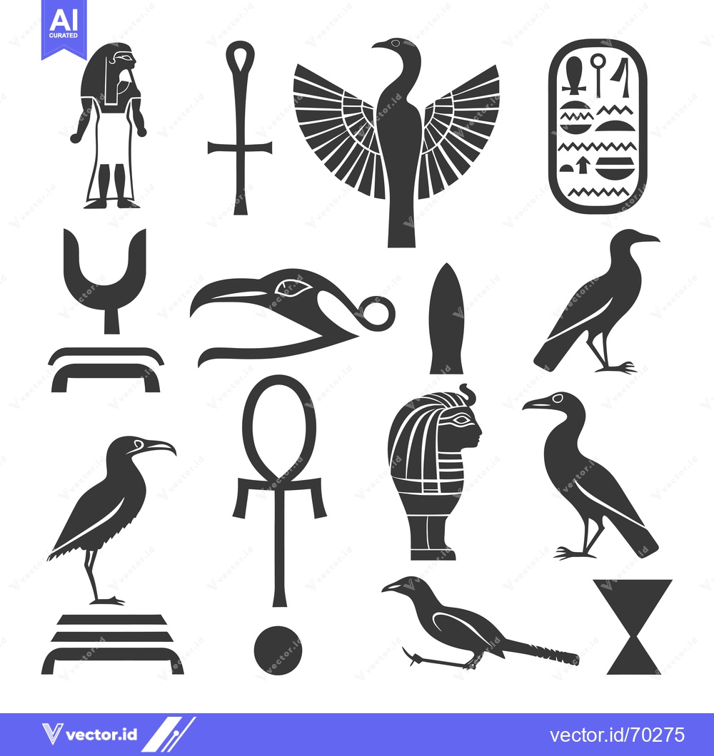 Premium Vector of Set of Egyptian Mythology and Hieroglyphs Symbols