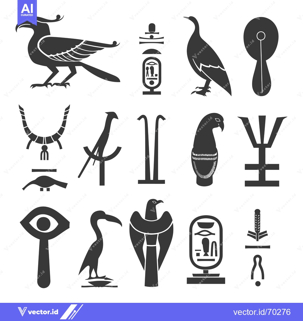 Premium Vector dari Set of Egyptian Hieroglyphs and Symbols, Including Birds, Gods, and Ot