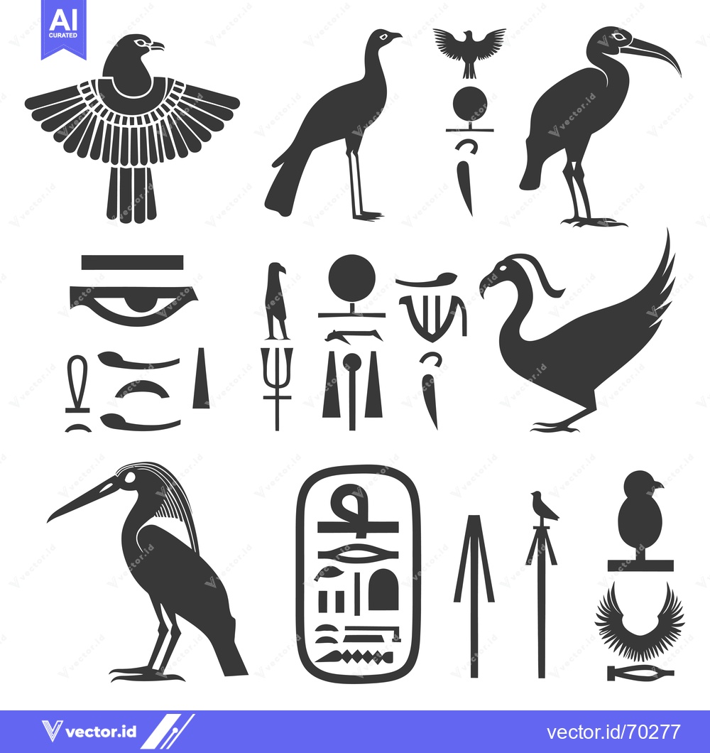 Premium Vector dari Egyptian Hieroglyphics and Bird Silhouettes