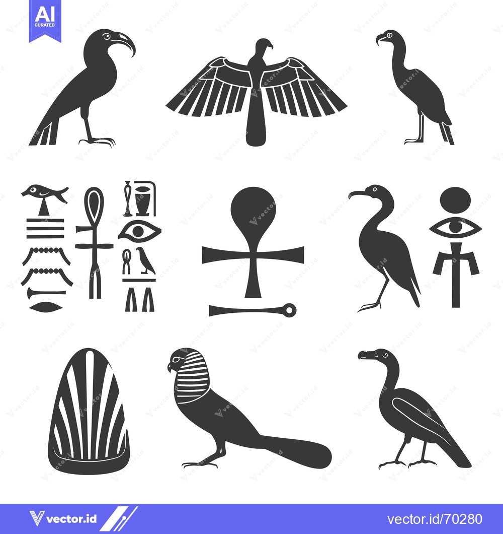 Premium Vector dari Collection of Ancient Egyptian Hieroglyphs and Bird Symbols