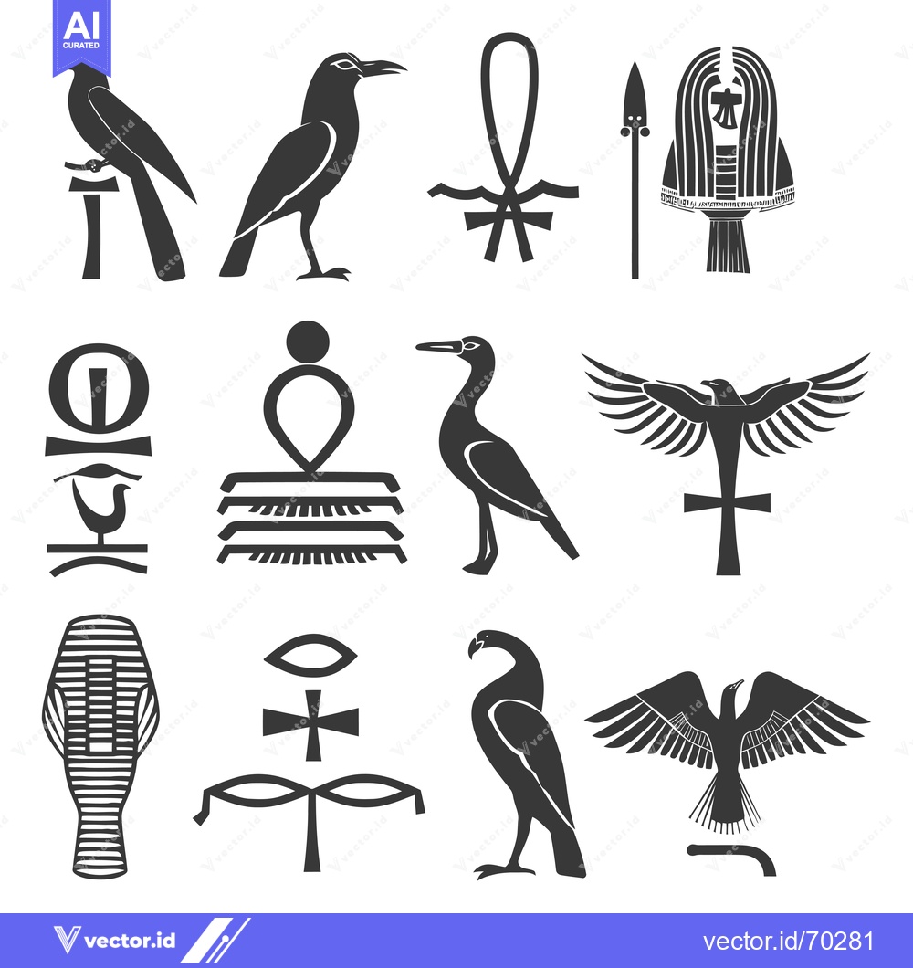 Premium Vector dari Set of Egyptian Hieroglyphics and Symbolic Images