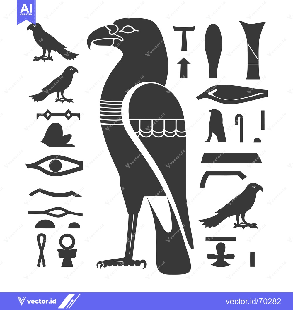 Premium Vector dari Egyptian Hieroglyphic Illustration of a Falcon with Other Symbols