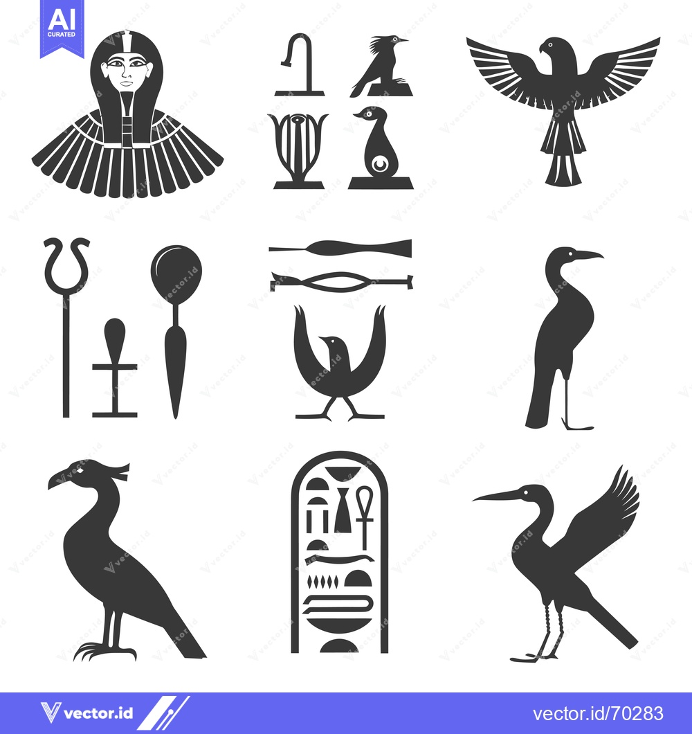 Premium Vector dari Egyptian Hieroglyphs and Symbols, Including Birds, a Pharaoh, and an A