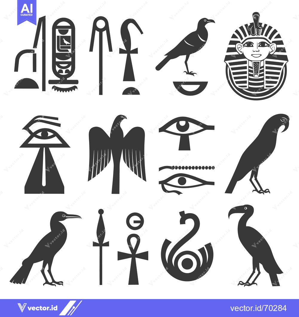 Premium Vector dari Collection of Black and White Egyptian Hieroglyphs and Symbols