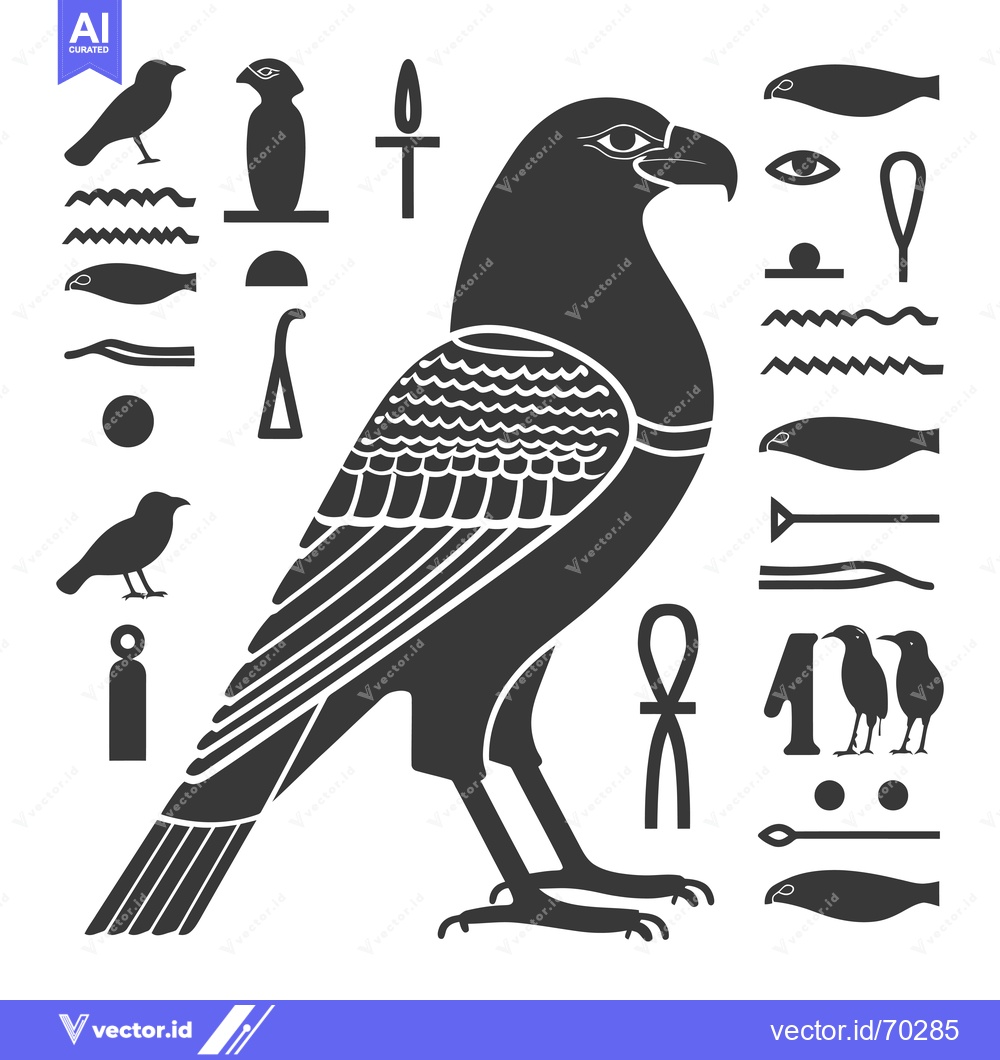 Premium Vector dari Egyptian Hieroglyphics with a Silhouette of a Falcon