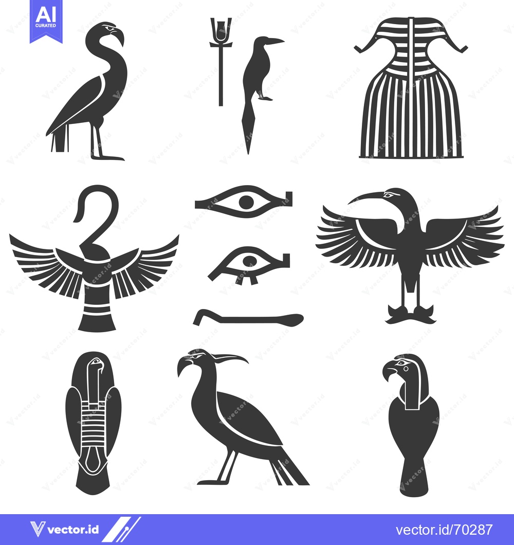 Premium Vector dari A Set of Egyptian Hieroglyphs and Symbolic Images