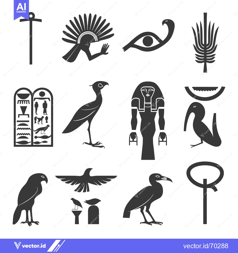 Premium Vector of Set of Ancient Egyptian Hieroglyphs and Symbols