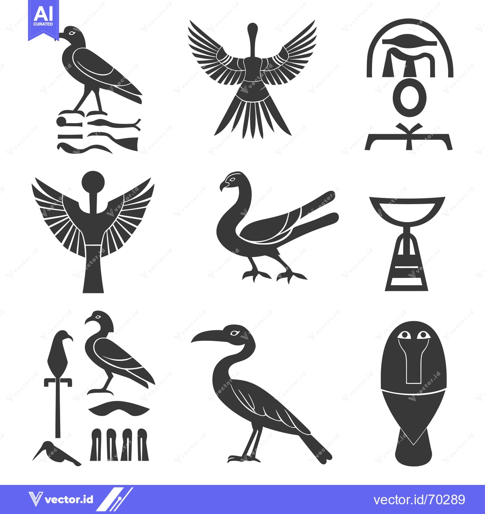 Premium Vector dari Nine Black and White Egyptian Hieroglyph Illustrations