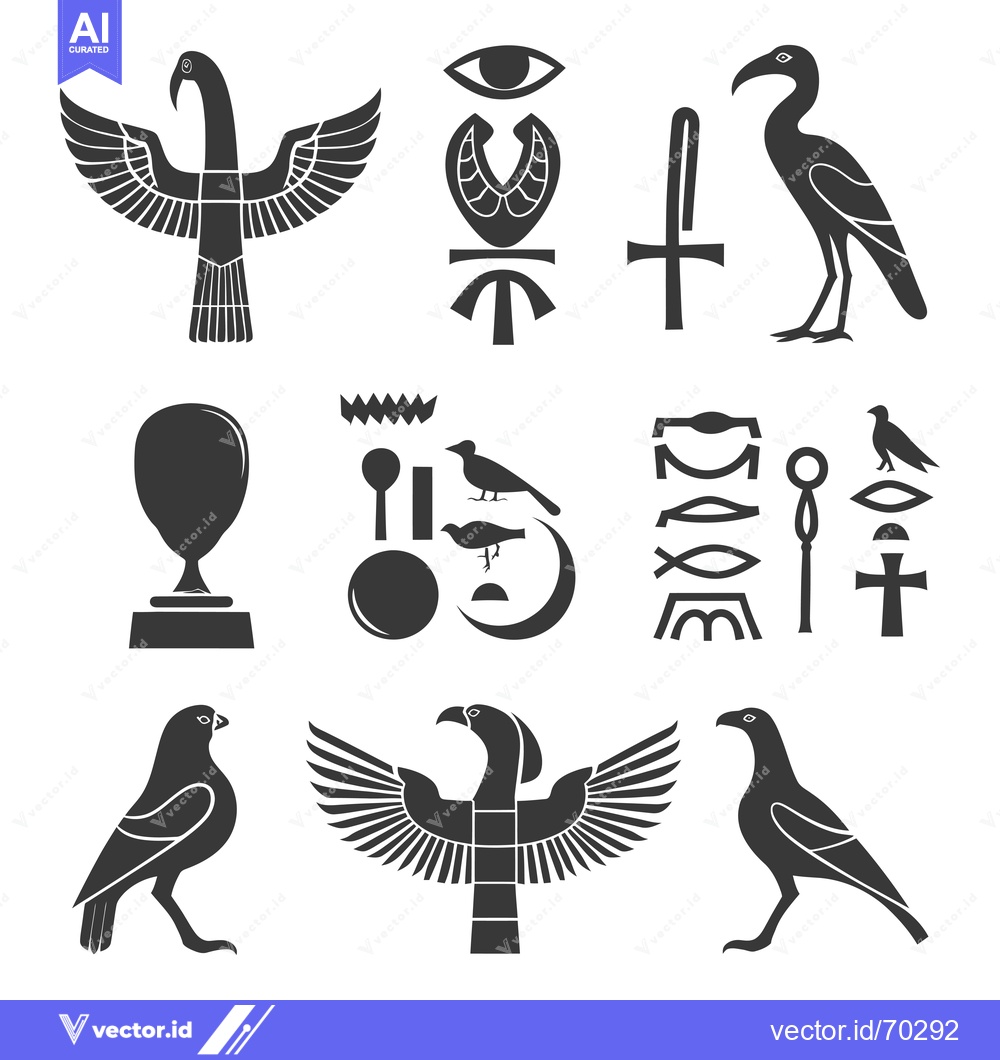Premium Vector dari Egyptian Hieroglyphics and Bird Icons in Black and White