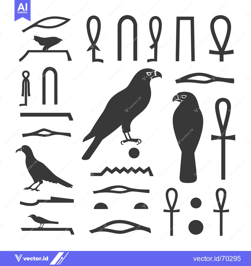 Premium Vector of Egyptian Hieroglyphs with Birds and Ankh Symbols