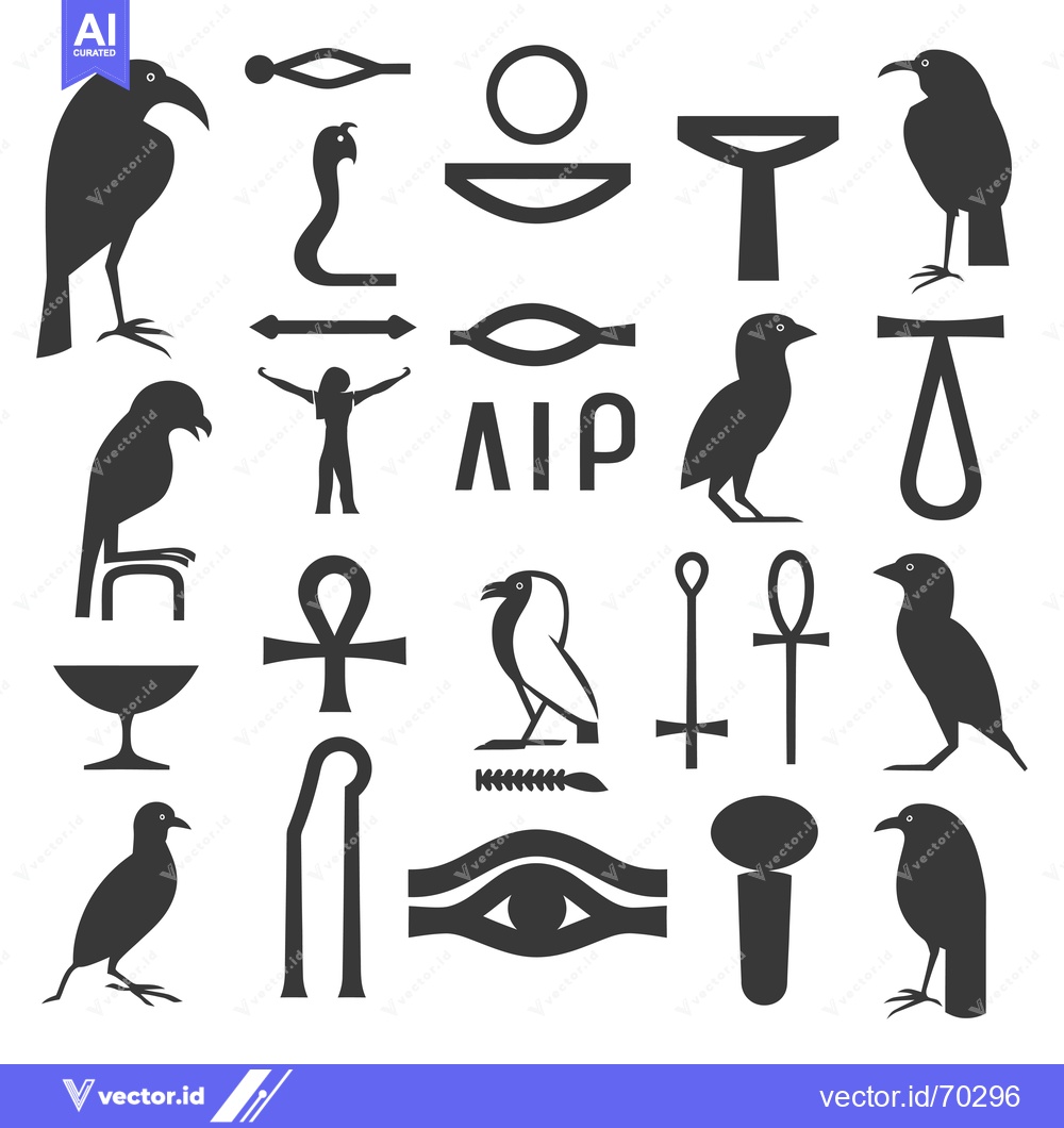 Premium Vector dari Collection of Ancient Egyptian Hieroglyphic Symbols and Birds
