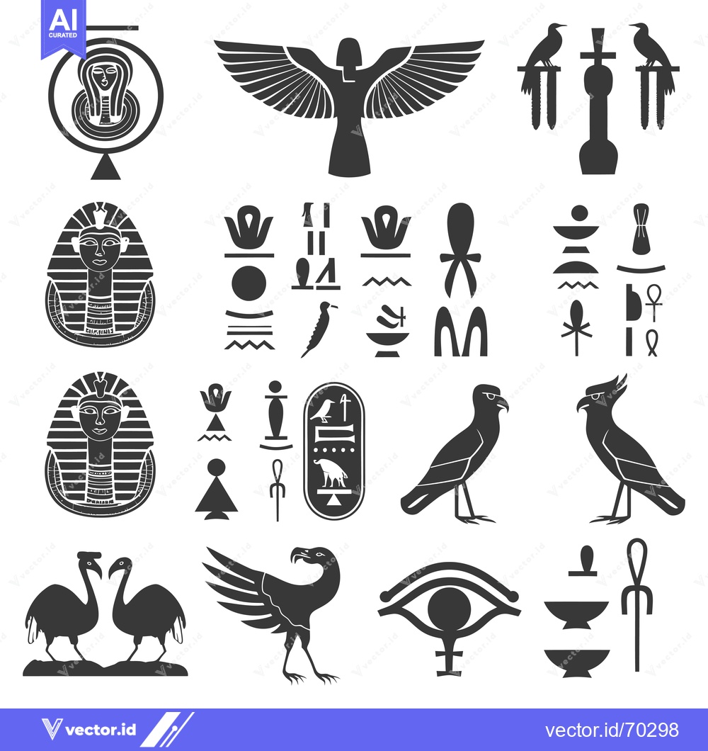 Premium Vector dari Collection of Ancient Egyptian Symbols and Hieroglyphs