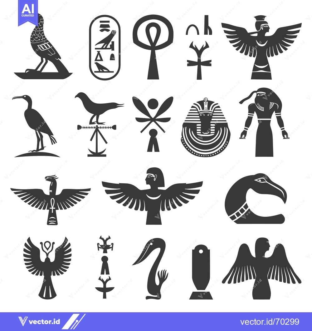 Premium Vector of Collection of Egyptian Hieroglyphs and Mythological Creatures
