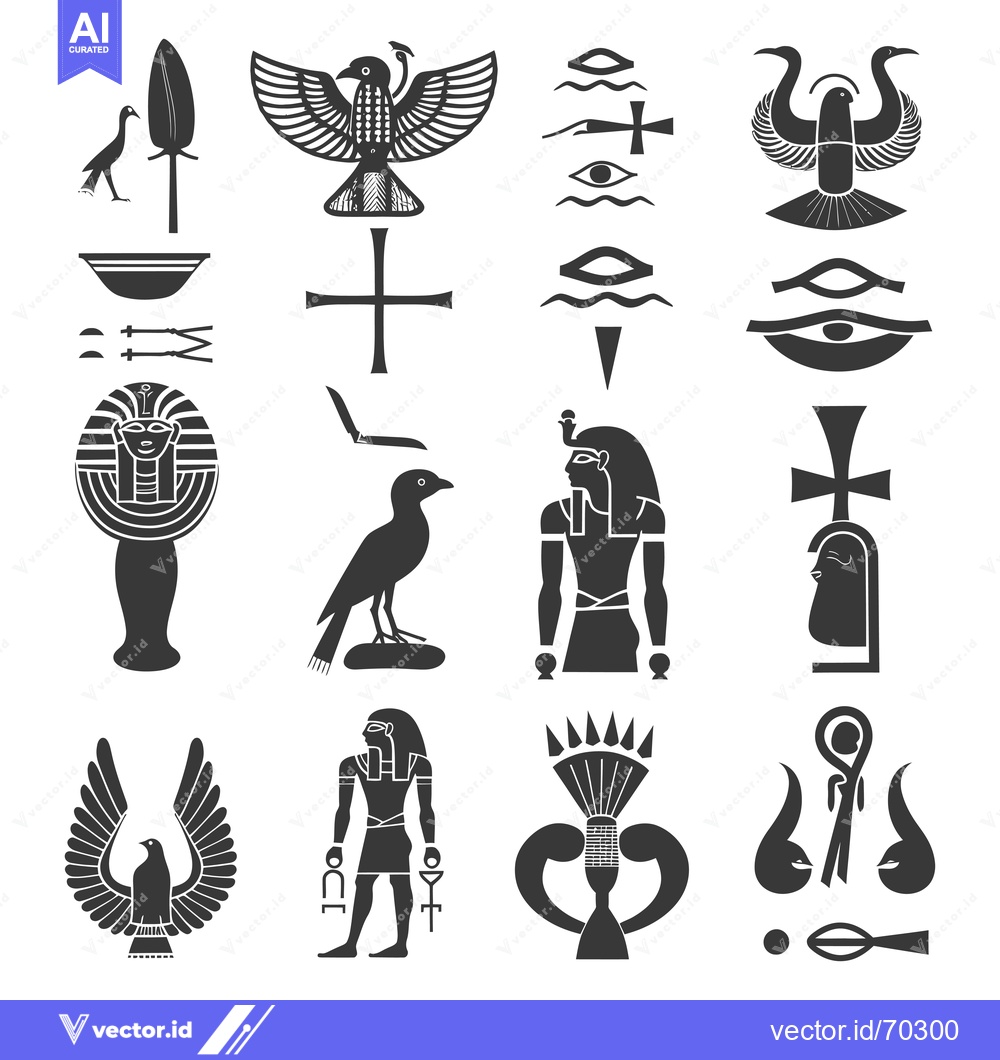 Premium Vector dari Collection of Ancient Egyptian Hieroglyphics and Symbols