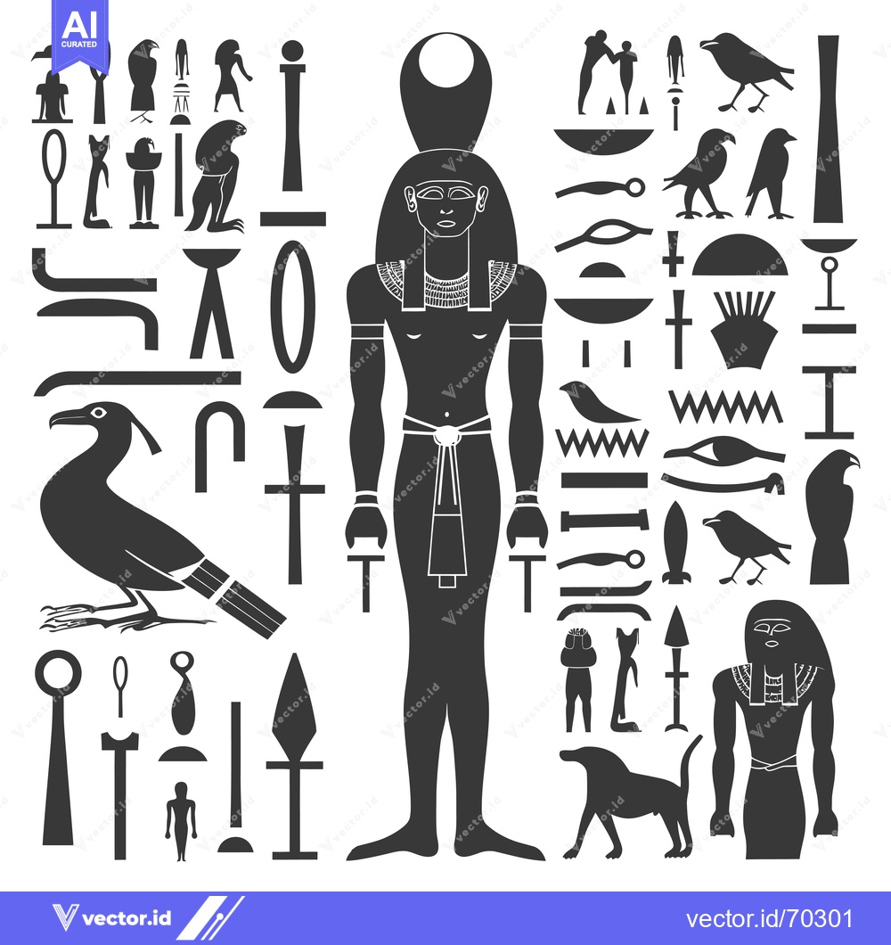 Premium Vector dari Ancient Egyptian Hieroglyphs with a Standing Figure of a God