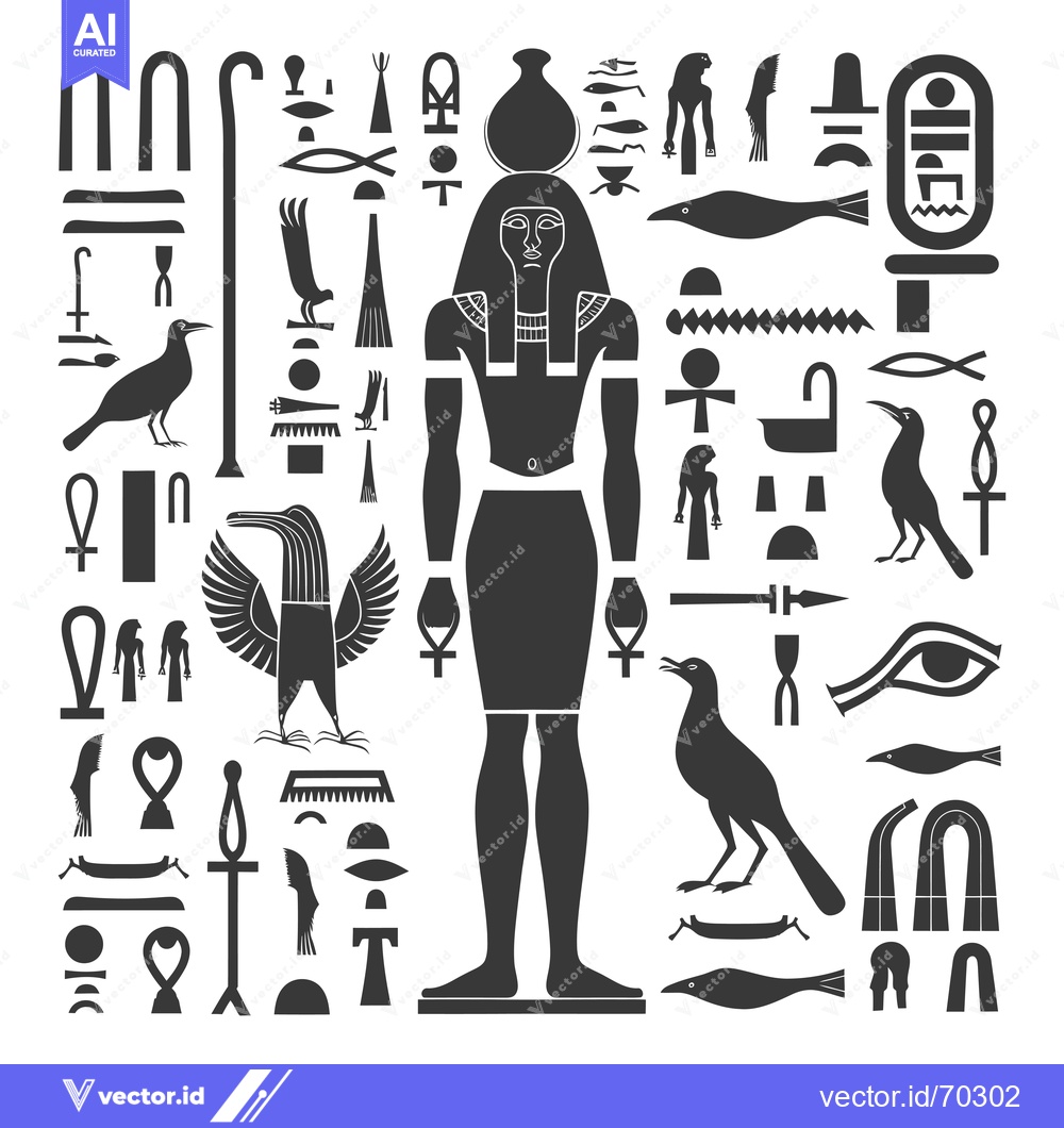 Premium Vector dari Egyptian Hieroglyphs and Symbols Surrounding an Ancient God