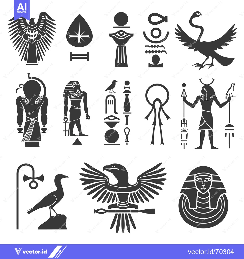 Premium Vector dari Set of Egyptian Hieroglyphic Symbols and Gods